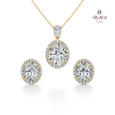 Oval Cut Crystal Halo Pendant Set for Women