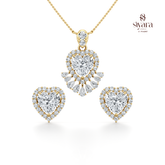 Heart Cut and Round Cut Crystal Floral Pendant Set for Women
