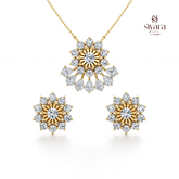 Round Cut and Pear Cut Crystal Floral Pendant Set for Women