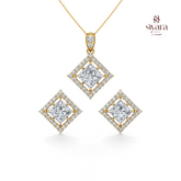 Princess Cut and Round Cut Crystal Halo Pendant Set for Women