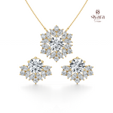 Oval and Marquise Diamond Floral Pendant Set for Women