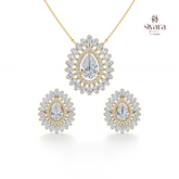 Pear and Marquise Cut Diamond Floral Pendant Set for Women