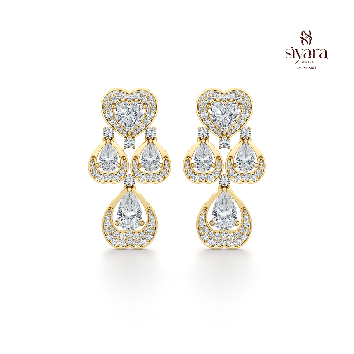 Heart and Teardrop Crystal Drop Earrings for Women