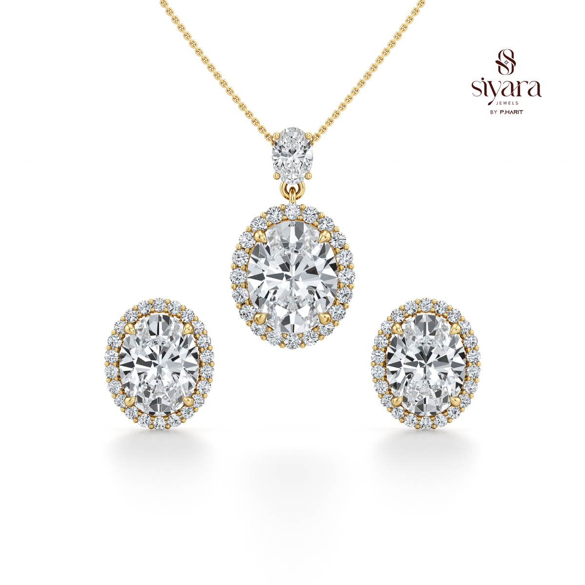 Oval Cut Crystal Halo Pendant Set for Women