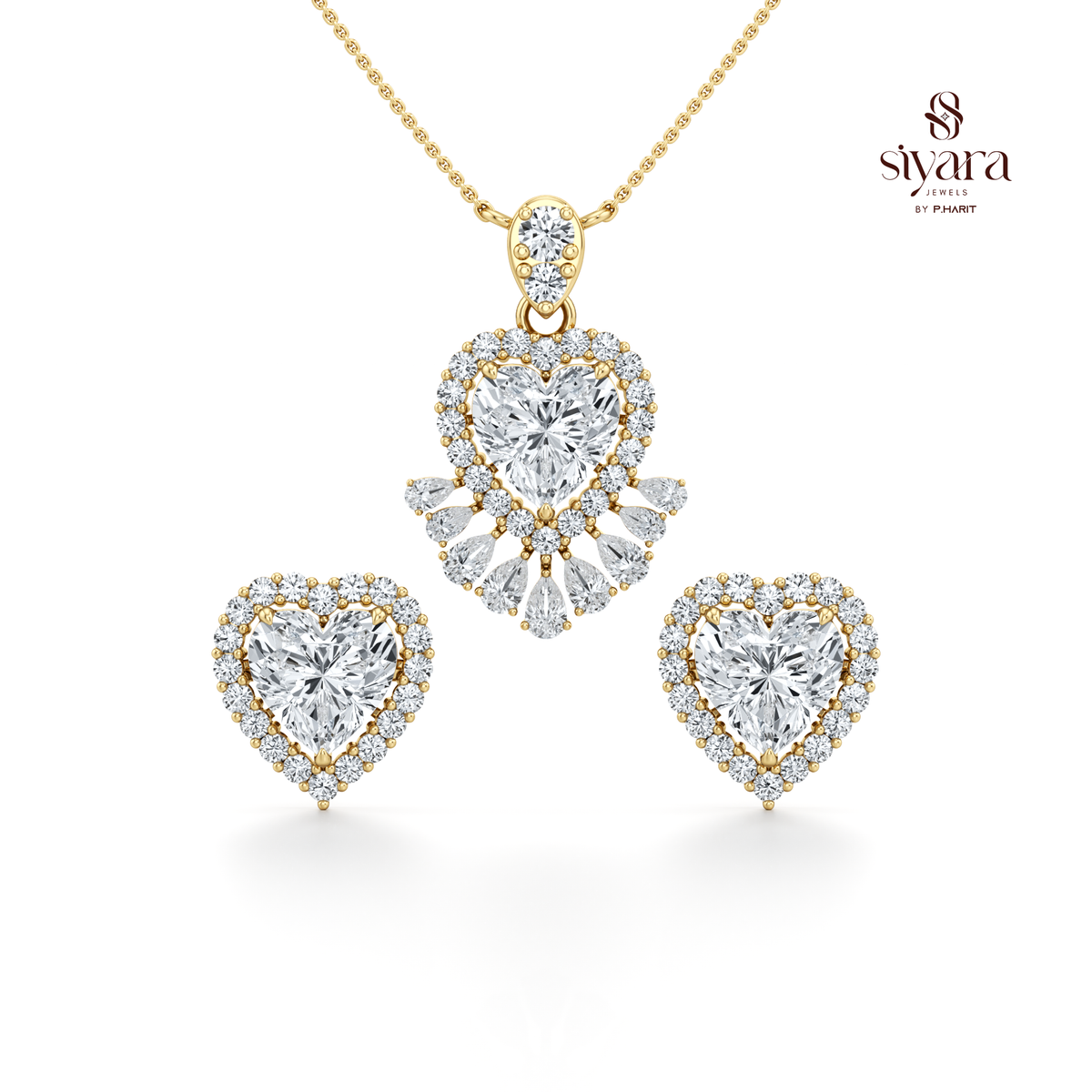 Heart Cut and Round Cut Crystal Floral Pendant Set for Women