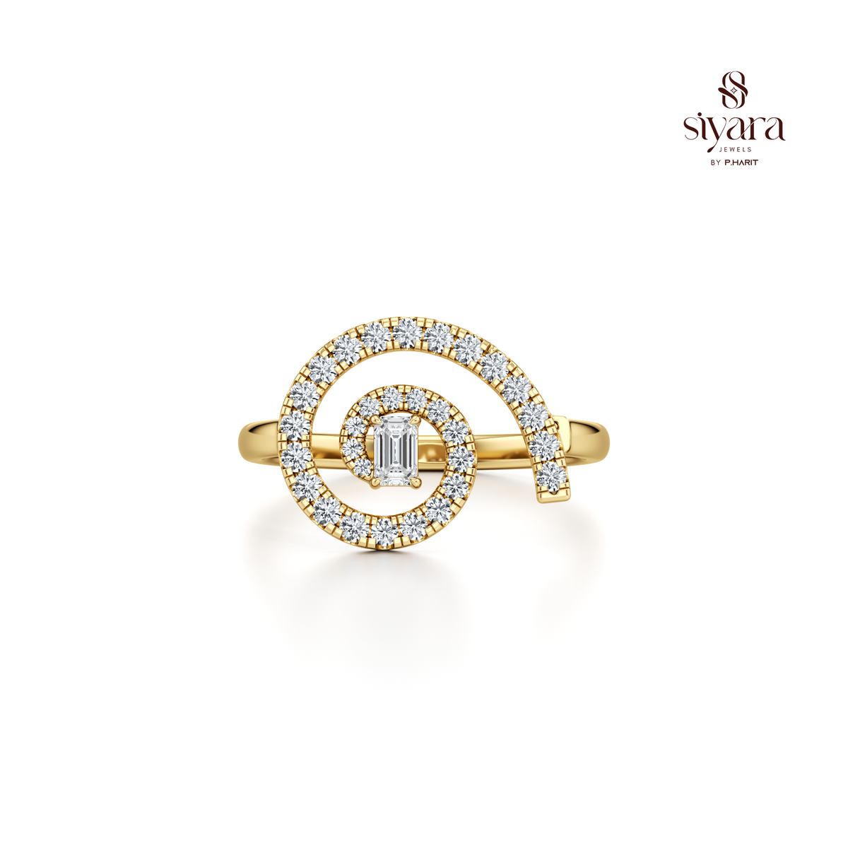 Spiral Round Cut and Emerald Cut Crystal Ring for Women