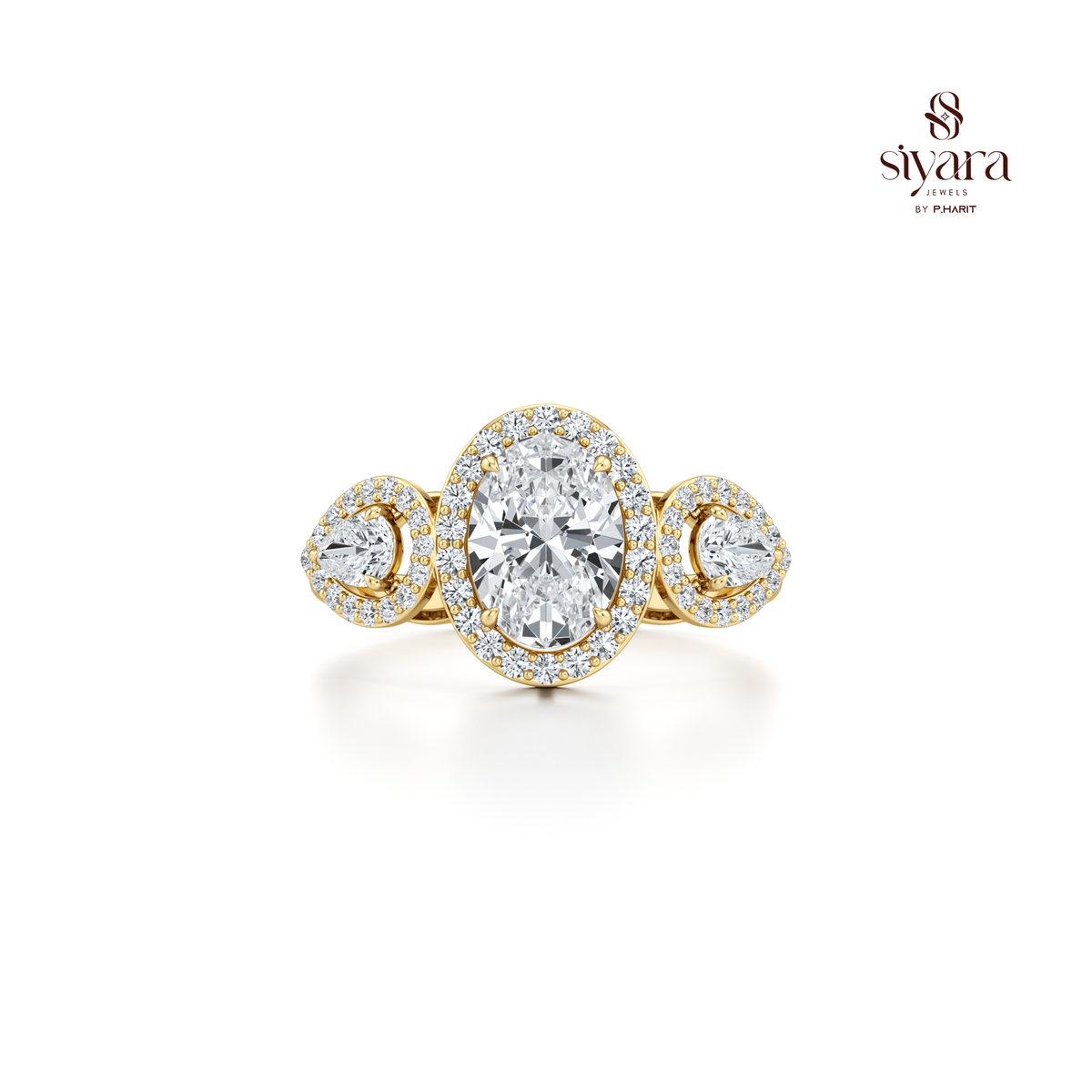 Oval Cut and Round Cut Crystal Halo Statement Ring for Women
