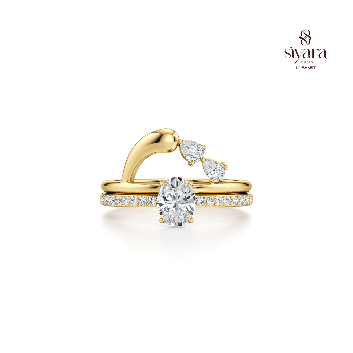 Pear Cut Crystal and Round Cut Diamond Open Design Ring for Women