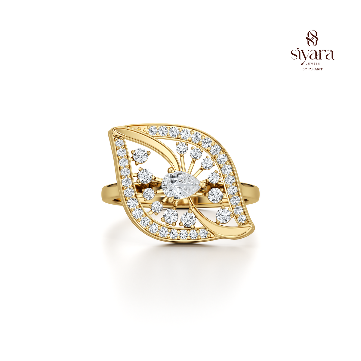 Pear Cut and Round Cut Crystal Abstract Statement Ring for Women